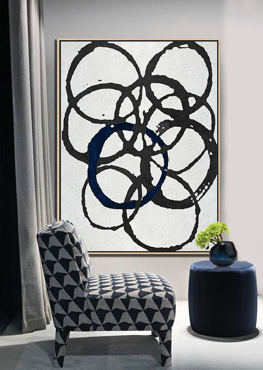 Size Extra Large Abstract Art,Black And White Geometric Art Minimal Painting On Canvas - Giant Canvas Wall Art